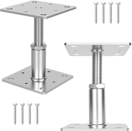 Mantigositeen 2x Höhenverstellbarer Pfostenträger | 110x110x150mm Silber | Feuerverzinkter Stützenfuß | Bodenplatte zum Aufschrauben für Carport, Pergola, Zaun