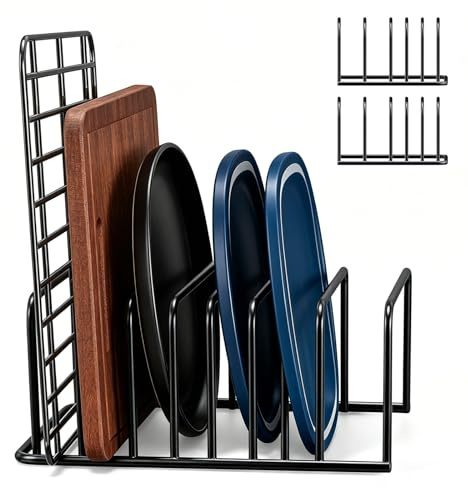 SBLKUY 2 Stück Schneidebrett Halter, Topfdeckel Chrank Organizer Ständer | Schubladenhalter Hackbretthalter Backblechhalter Organizer für Küchenarbeitsfläche Platzersparnis in Küche (Schwarzer)