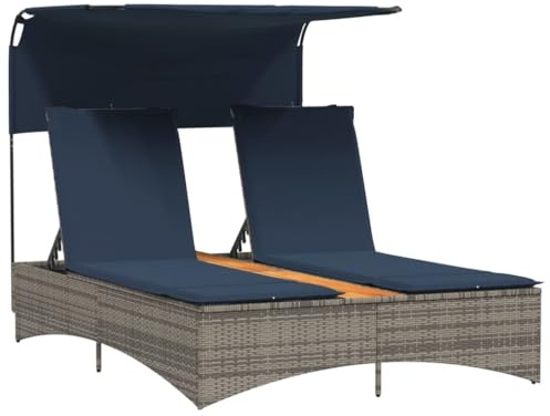 HGLADYU Gartenmöbel aus Polyrattan mit Kissen, Gartenliege mit Baldachin und Polsterkissen, Doppel-Sonnenliege mit Dach und Kissen