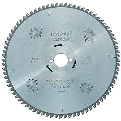 Metabo Sägeblatt multi cut - professional, 315x2,4/1,8x30, Z96 FZ/TZ, 5°neg. (628226000) Durchmesser x Schnittbreite x Bohrung: 315 x 2.4 x 30 mm, Material: HW/CT, Zähnezahl: 96