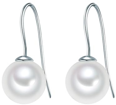 Rafaela Donata Damen Ohrringe 925/- Sterling Silber | rhodiniert, Ohrhänger, Muschelkernperle, ca. 10,0 mm, weiß, rund