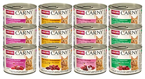 animonda Carny Adult Kräftige Variation (12 x 200 g), Katzennassfutter für ausgewachsene Katzen, Nassfutter mit 100 % frischen, fleischlichen Zutaten, Katzenfutter ohne Getreide und Zucker