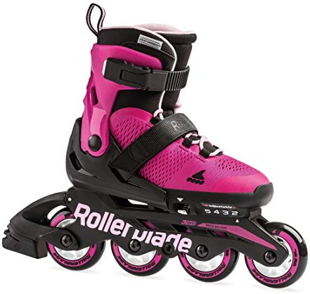 Rollerblade Microblade Girl's Adjustable Fitness Inline Skate, Pink and Bubble Gum, Junior, Youth Performance Inline Skates, Youth,Pink/Bubble Gum, Size Kids 5 - 8