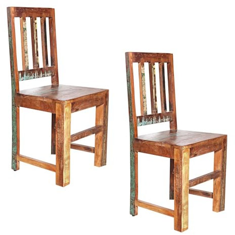 invicta INTERIOR 2er Set Massiver Holz Stuhl Jakarta aus recycelten Fischerbooten Massivholzstuhl Esszimmerstuhl