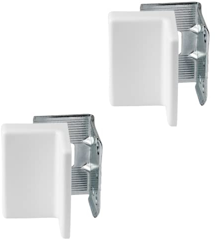 Gedotec Gancio per armadio regolabile per avvitamento | tappo di copertura bianco | acciaio zincato | gancio per armadio portata 150 kg | set di 2 - Fissaggio per armadi a muro e montaggio a parete