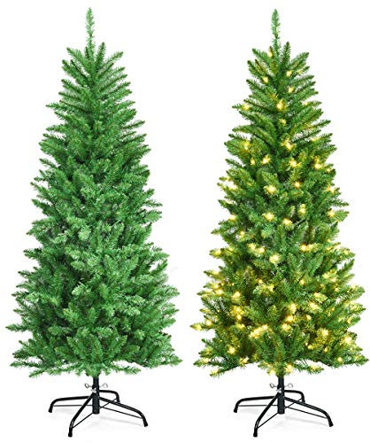 RELAX4LIFE Künstlicher Weihnachtsbaum 150cm, Tannenbaum mit 150 LEDs in Warmweiß, Christbaum mit 300 Spitzen, PVC, inkl. Metallständer, grün