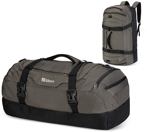 Ubon Duffle Bag vattentät resväska stor kapacitet flera fickor lätt med tvättskofack kompressionsrem multifunktionell campingväska vandringsryggsäckar för semester sport camping utflykter, GRÅ, 55 l