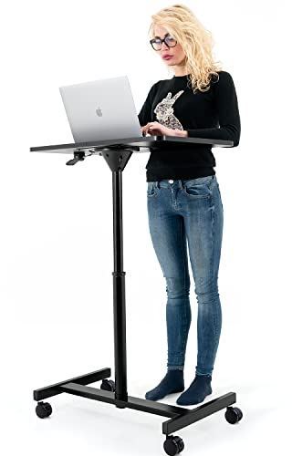 Tatkraft Focus - Laptoptisch Höhenverstellbar, 74-114 cm, Airlift Pneumatischer Sitz-Steh, mit Rädern, große Tischplatte Geeignet bis 19” Laptops