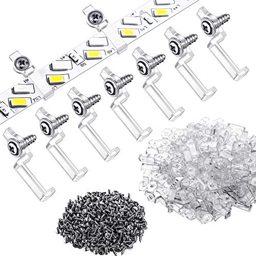 Mudder 300 Pieces Strip Light Mounting Brackets, LED Strips Lights Clips, One Side Fixing Clips with Screws for Fixing 10 mm Wide 3528/5050 LED Light Strip(Transparent)