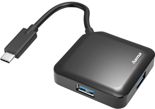 Hama USB C Hub 4 Ports (Super-Speed Datenübertragung mit bis zu 5 Gbps, 4X USB-A für Maus, USB-Stick, usw., USB 3.2 Gen1 Multiport Adapter, USB C Adapter 4in1 für Büro, Homeoffice, unterwegs) schwarz