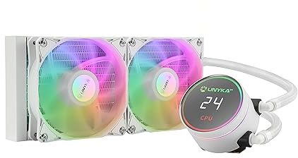 UNYKAch Refrigeración Líquida CPU AQUASTORM White 240, Display para Controlar Temperatura de CPU y Dos Ventiladores RGB con Sensor PWM