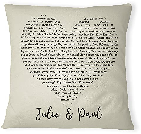 Personalised Love Heart Lyrics Cushion Cover Add Your Song and Name 100% Cotton Square Pillow Home Throw Cushion Cover and Insert for Couch, Sofa, Chair, Bedroom or Living Room, Cover & Pad, Natural