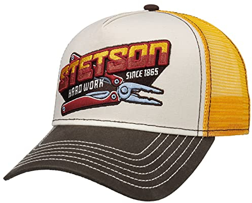 Stetson Hard Work Trucker Cap Herren One Size (ca. 57-60 cm) - Aus Baumwolle - Größenverstellbar - Gefüttert mit Baumwolle - Basecap mit Mesh-Einsatz - Baseballcap Herbst/Winter gelb One Size