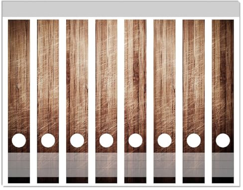 Wallario Ordnerrücken Sticker Desgin Holz Optik Used Look - Größe 8 Stück, Rückenschilder für 8 schmale Ordner, Klebeetiketten