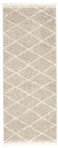 TESSO LIVING Tapis Shaggy Salon 120 x 160 Beige Dessin Diamant, Tapis Salon Poils Longs Extra Doux