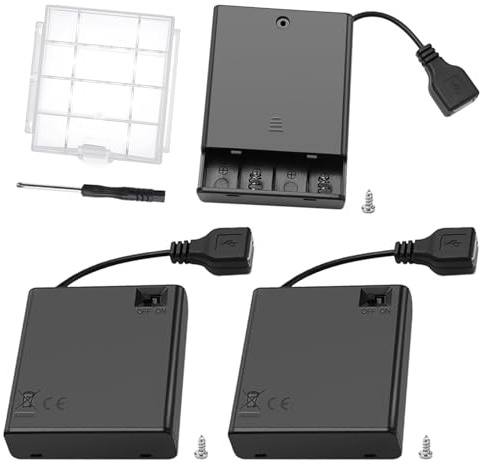 3 Pezzi 4x AA 6V Supporto Batteria con Interruttore On/Off e Coperchio, KUOQIY 6V Custodia per Batterie AA in Plastica con Presa USB Femmina, AA Porta Batterie con Cacciaviti e Viti