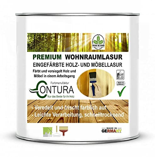 Contura Wohnraumlasur Holzfarbe 750ml Möbellasur Lackbeize Möbellack Lacklasur Holzlack Wohnraum-Lasur Innenlasur (09 Kastanie) Farbmanufaktur CONTURA Nur das Beste für ihr Holz