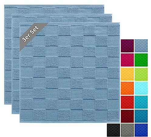 Lashuma Set Asciugamani cucina cotone serie: Lissabon, Strofinacci 50x50 – cucina 3 pezzi colore: Blu Tortora