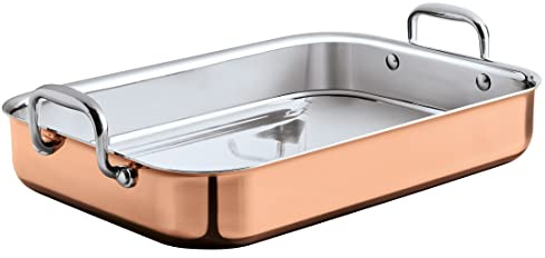 Spring CULINOX Bräter rechteckig 35 x 25 cm | Höhe: 6 cm | 5 ltr | 0,5 mm Außenschicht aus Kupfer | rostfreie Edelstahl-Schicht | Für alle Herdarten außer Induktion | backofengeeignet