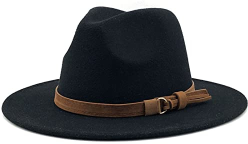 WINDEHAO Unisex Damen Herren Verstellbare klassische breite Krempe Gürtelschnalle Fedora Hut, Vintage Filz Panama Hut Kirche Jazz Cap