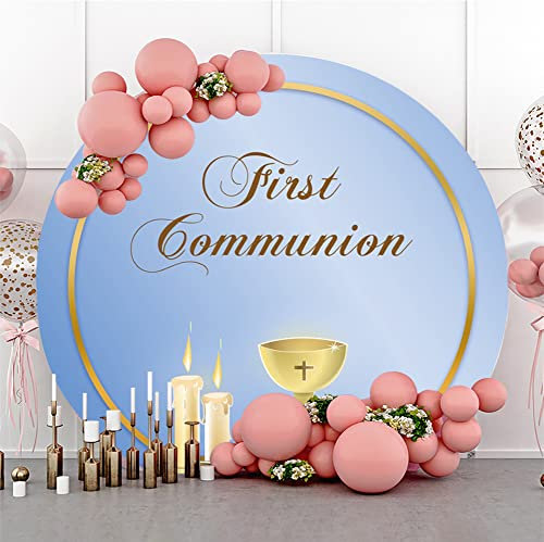 Bovlleetd 180 cm Baby Taufe Runder Hintergrund Erstkommunion Fotografie Hintergrund Brennende Kerze Kelch Brot Weizen Dekoration Banner fürBabyparty Geburtstag Party Dekoration