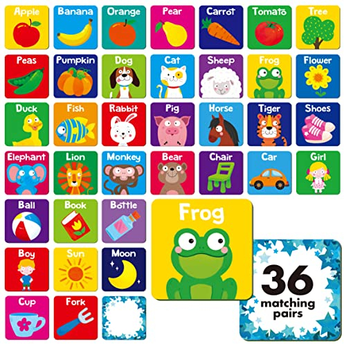 72 PCS Memo Games, carte di abbinamento per la memoria delle prime parole per bambini 36 coppie di carte di memoria Giocattoli educativi per l'età prescolare 4 5 6 anni