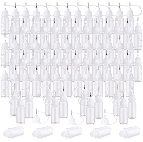 Zhehao 100 Pcs 10 ML Narrow Tip Applicator Bottle Mini Needle Tip Glue Bottle Applicator Precision Translucent Glue for Alcohol Ink DIY Quilling Acrylic Painting(White)