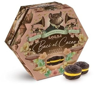LOLLI Baci di dama farciti con crema liquorosa allo Zabaglione, in elegante box regalo graficizzata Limited Edition, 250 g (Cacao e zabaglione)