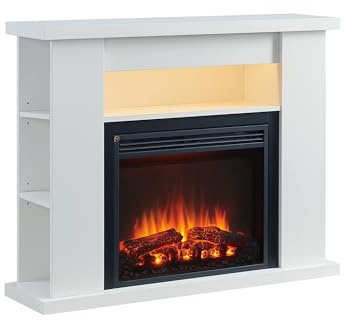 BALDERIA Elektrokamin William, Weiß | Elektrischer Standkamin mit 3D-Flammeneffekt, Elektro Heizung 2000W, LED-Beleuchtung, Fernbedienung, Timer & Thermostat