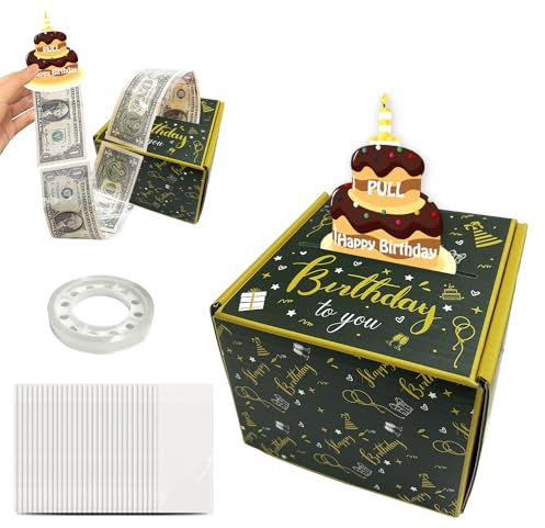 NyxSeat 1 Hucha de cumpleaños Happy Birthday, caja de regalo de dinero, caja de dinero extensible, sorpresa, fiesta de cumpleaños