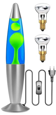 Lamptobe Lampada Lava Blu Verde, Lava Lamp Decorativa Lava con 2x Lampadine E14 R39 25W, Retro Lava Lampada ideale per camera da letto, soggiorno, Spina EU