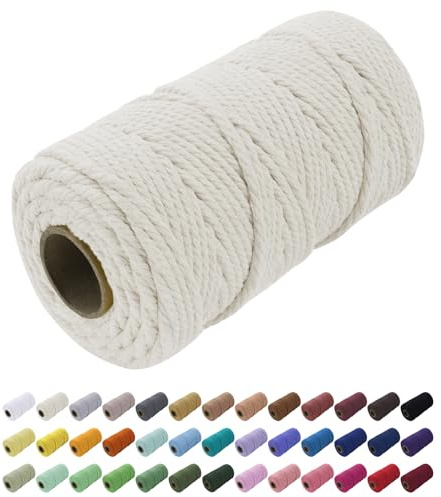Corde Macramé 5mm x 100m, Uiopa Fil Macramé 5mm Corde Coton Naturelle 4 Brins, Coloré Ficelle Cordon Coton pour Tressée DIY, Tentures Murales, Porte Plante, Rideau, Decoration Boheme (Naturel)