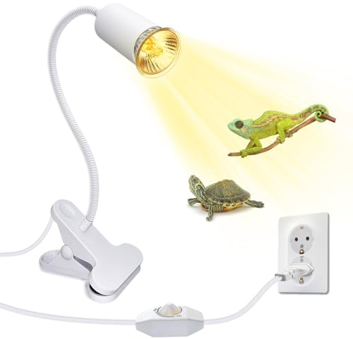 Schildkröte Wärmelampe mit 240CM Kabel, Weiß Reptilien Terrarium Lampe, UVA UVB Reptilien Heizlampe mit 40CM Flexibel Schwanenhals, Terrarium Lampenfassung, Lampen für Schildkröten(Keine Glühbirne)