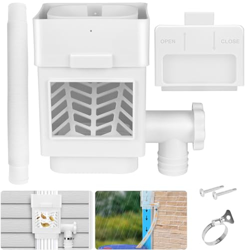 WADEO Rainwater Collection System, Downspout Diverter Fits for 2x 3 or 3x 4 Residential Downspouts, Rain Barrel Diverter Kit with Adjustable Valve and Filter, 5FT Hose, White