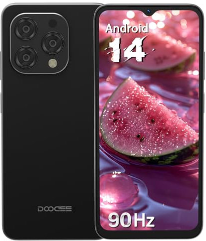 DOOGEE N55PRO Mobile Phones, Newest Android 14 Phone 2025, 16GB+256GB Smartphone, 6.56 Inch HD+ 90Hz, 5150mAh, Octa-Core, 13MP+8MP Camera, Widevine L1/ 5G WIFI/OTG/GPS/Face Unlock, Black