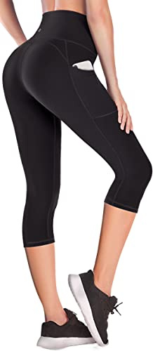 Ewedoos Gym Leggings with Pockets Cropped Capri Yoga Pants for Women High Waisted 3/4 Leggings for Workout Sport Exercise