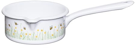 Riess, 0036-137, Stielkasserolle mit großem Ausguss ø 14cm, BIENE, Emaille, Vol. (rec.): 0,8 Liter, Made in Österreich, LBH: 30,7x17,3x9,1cm, 0,415kg, Induktionskocher kompatibel, Gasherd geeignet