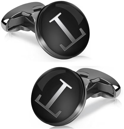 Manschettenknöpfe für Herren, Mr.Van Schwarz Round Classic Initialen Cufflinks Personalisieren Mit Buchstaben Hemd Hochzeit Geschäft Party Für Männer