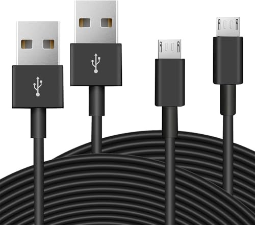 2 Pack 5M 16.4ft Micro USB Cable, Charging and Data Transfer, Micro USB Power Cord for Wyze Cam YI Camera Nest Cam Blink Netvue Kasa Cam Cloud Camera Furbo Dog Arlo Q and More Micro USB Devices-Black