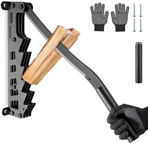 Primachen Wall Mounted Kindling Splitter, 2025 New Designed Kindling Splitter for Wood Outdoor Indoor, Manual Log Splitter Hand Firewood Splitter with Extended Handle