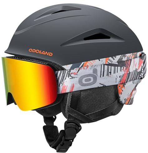 Odoland Skihelm und Skibrille Set Snowboardhelm mit Snowboardbrille für Damen und Herren und Jugend Ski Goggles UV 400 Schutz Windwiderstand Snowboard Brille zum Skifahren und Bergsteigen