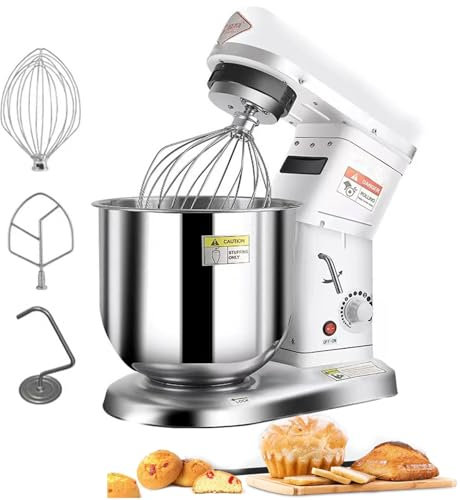 DHMYDPDZ Batidora Amasadora,Robot De Cocina Multifuncional,Amasadora De Pan 3velocidades,Batidora De Cocina Potente Y Bajo Ruido,con Bol De Acero Inoxidable,Amasador,Batidor Y Varillas,White-5L