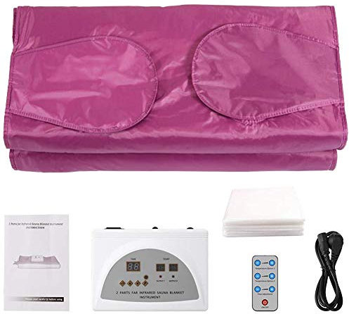 Portable Far Infrared Sauna Blanket with Zipper to Free Your Hand,2 Zone Digital Waterproof Detox Sauna Blanket,Used for Weight Loss Fitness Home Sauna Room with 50 bath bags