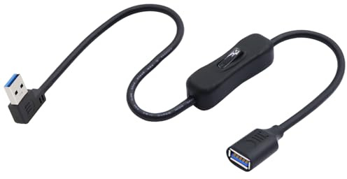 LANMINGLEL 90 Degree USB 3.0 Switch Extension Cable USB Male to Female Cord with On/Off Switch Short USB 3.0 Cable Support Data and Power for LED Strips,USB Fan, Laptops, TV 0.5M (Right)