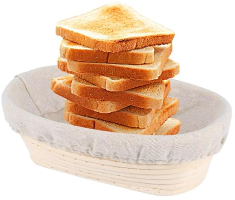 Jubepk Gärkörbchen | Brotgärkörbchen | Rattan-Gärkörbe, runder Teiggärkörbe, Rattan-Brotkorb mit Stoffeinsatz, 25 x 15 x 8,5 cm, runder Korb zum Backen und Sauerteig