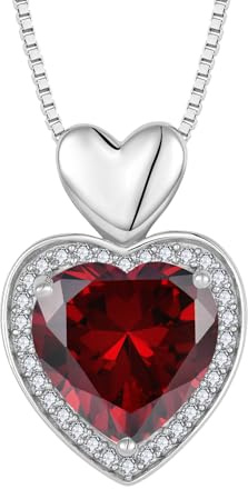 FJ Collier Coeur pour Femme Argent Sterling 925 Pendentif Grenat Collier Pierre de Naissance Janvier Bijoux Cadeaux pour Femme Maman Épouse