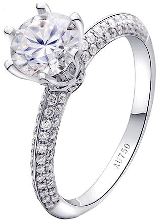 Tolldek Weiß Gold 750 18K Echt Schmuck Ring, Dünn Band Solitärring mit Labor Erstellt Diamant 0.5ct, Au750 Gold Eheringe Pärchen Ringe Hochzeitsring für Damen, Weißgold, Gr.63