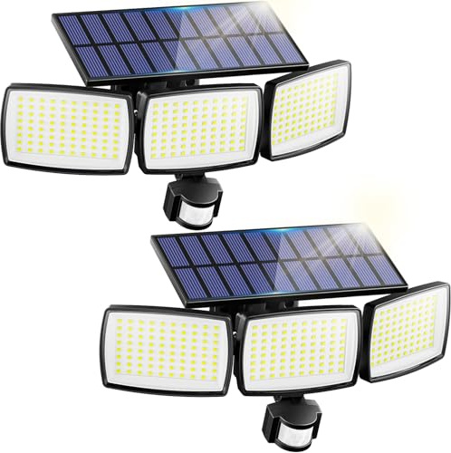 Lot de 2 lampes solaires d'extérieur à 240 LED avec détecteur de mouvement - Applique murale étanche IP65 - Angle d'éclairage de 270 ° - Spot solaire d'extérieur pour jardin