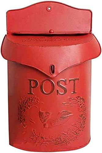 Buzón clásico grande de estilo americano, buzón de pared, buzón vintage para exteriores, caja fuerte para puerta de entrada, buzón de correos con cerradura, de acero galvanizado, color rojo