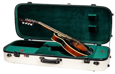 Crossrock Fiberglass Double Case- Universal to A&F style Mandolins, with Accessory Compartments, Removable Shoulder Straps, TSA Lock-Milky White (CRF2020MAFMW-R)